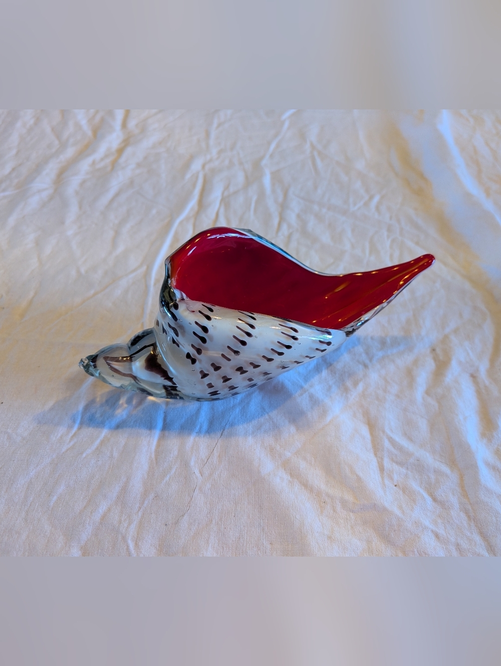 2/80$ Vintage Red and Clear Art Glass Sea Shell Sculpture